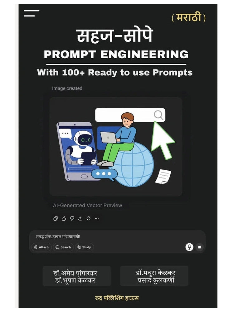 Sahaj Sope Prompt Engineering By Dr. Amey Pangarkar, Dr. Bhushan Kelkar, Dr. Madhura Kelkar, Prasad Kulkarni सहज सोपे प्रॉम्प्ट इंजिनिअरिंग - लेखक - डॉ. अमेय पांगारकर, डॉ. भूषण केळकर, डॉ. मधुरा केळकर, प्रसाद कुलकर्णी
